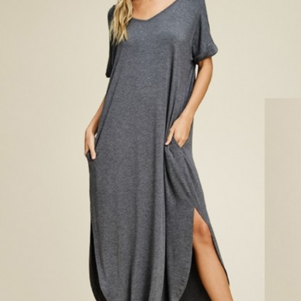 1 MEDIUM Left! Gray Maxi Dress with Side Slits and Cut Out Back